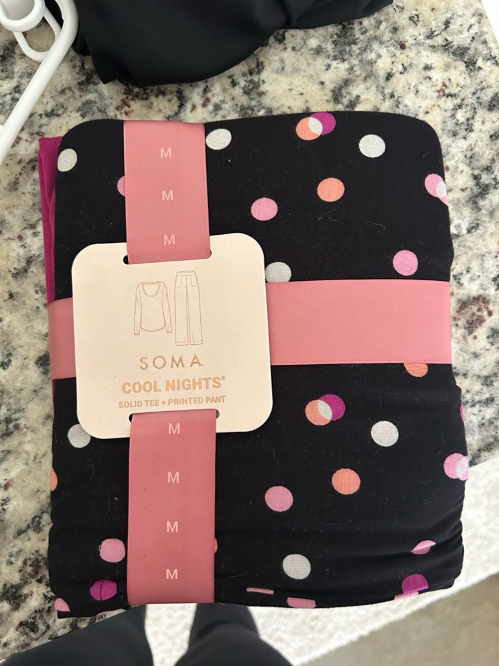 Soma Cool Nights Black Polka Dot Pajama Set with Pink Accents